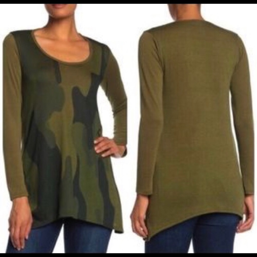 GO Couture camo camouflage long sleeve tunic top‎